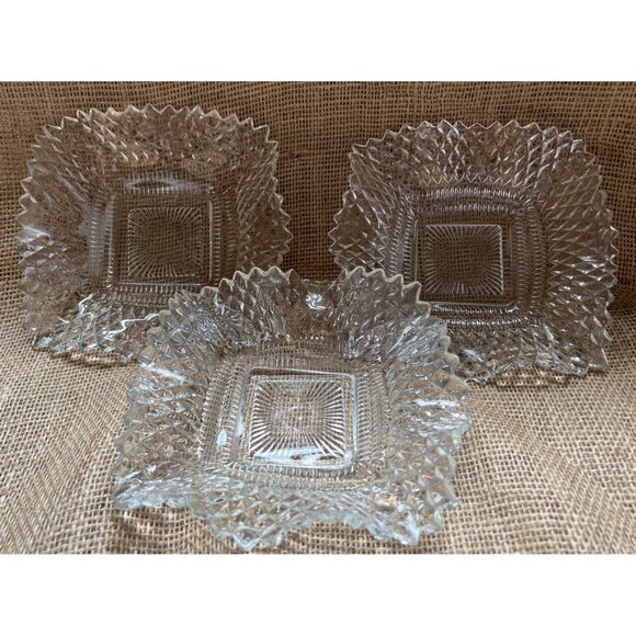 Vintage Set of 3 Crystal Dessert Plates with Elegant Molded Lips  7' x 7' - Picture 1 of 9